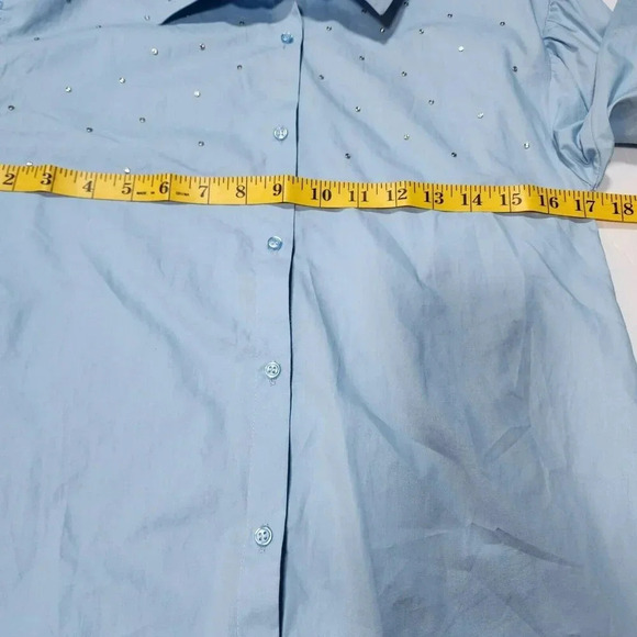 Zara Shirt Button Down Kids 11-12  Light Blue  Studded  Longsleeve - Picture 7 of 15